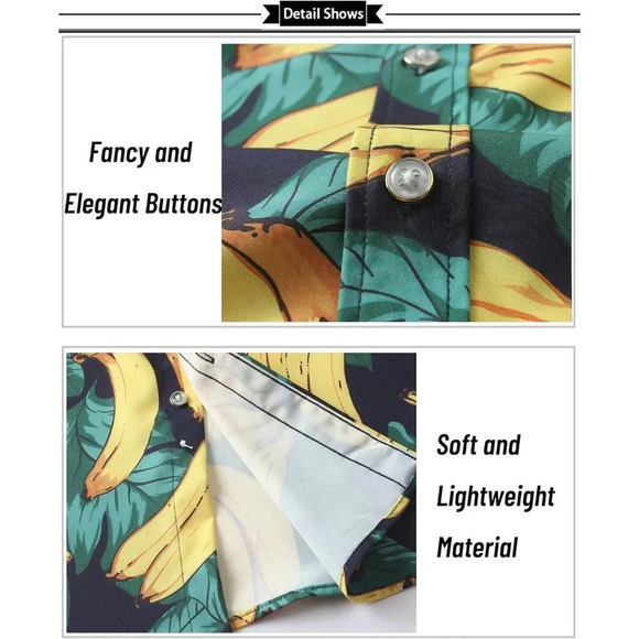 ❤️Men Yellow  Short Sleeve Button Down Casual Beach Tropical Holiday Shirts - Picture 5 of 6